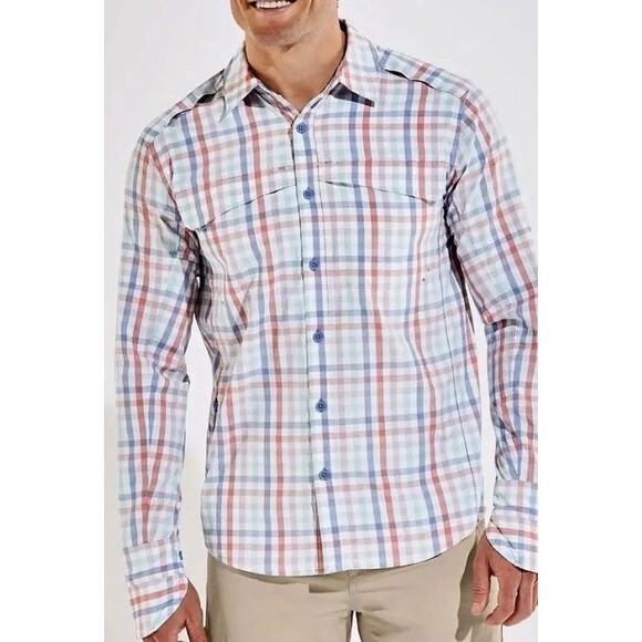 COOLIBAR Nassau Fishing Shirt Men Large Pastel Gingham Button Up UPF 50+ - Picture 1 of 16